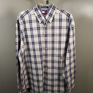 Tommy Hilfiger Navy and White Plaid Shirt